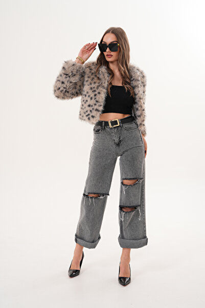 NAVY Μπουφάν Crop Boy Basic με γιακά με πούπουλα