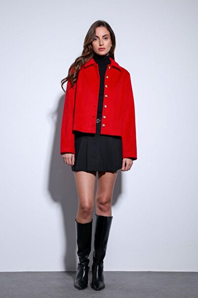 Antioch Red Shirt Collar Short Cashmere Jacket