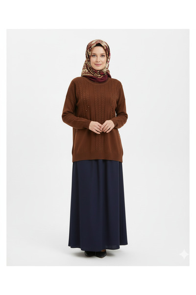 Oppland Women's Winter Knitwear Sweater Crew Neck Bead Detailed Motif Comfortable Full Fit