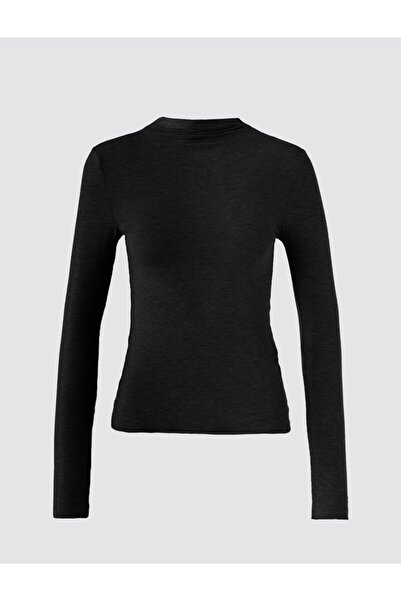 Jimmy Key Μαύρη πλεκτή μπλούζα με μακρύ μανίκι με λαιμόκοψη