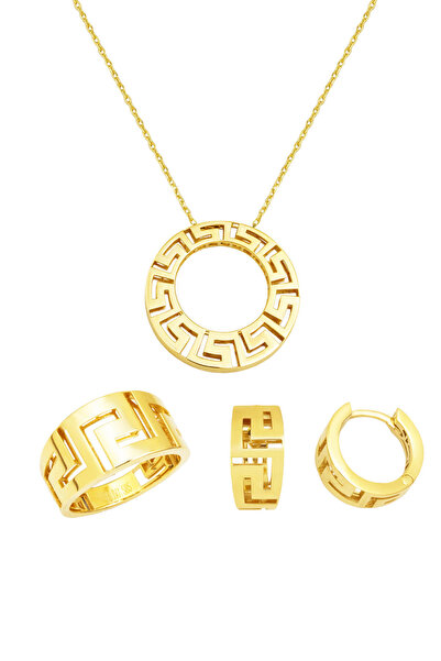 Bilezikci Versage Halkalı 14 Ayar Altın Üçlü Takı Seti