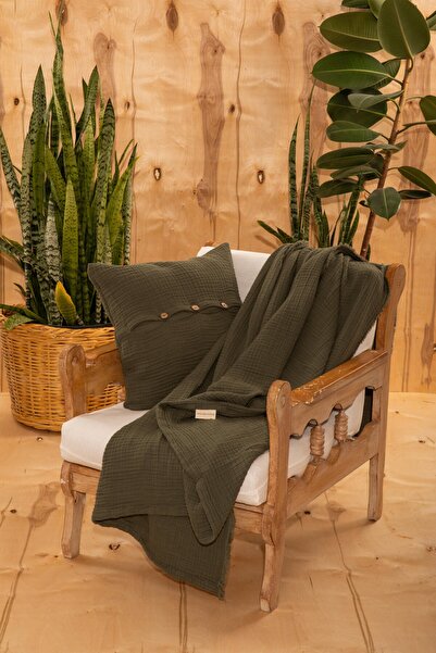 MYLASA HOME Definite Series 100% Cotton 4-Layer Muslin Throw & Throw Pillow Set