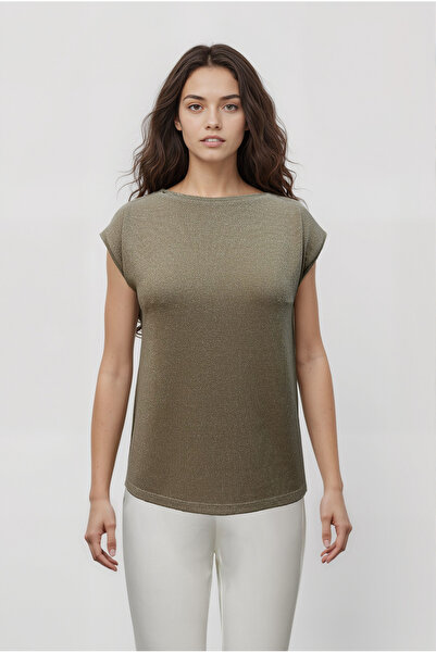 WESTMARK LONDON Beige Crew Neck Glitter Short Sleeve Women's T-Shirt Sky Glitter S/S Top