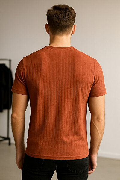 RANDOM Erkek Kiremit Rengi Rahat Kalıp Önyüzü Baskılı Tişört