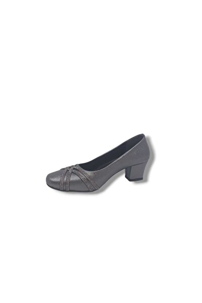 Zerhan 1002 Women's Platinum Shiny Stone Low Heel Shoes