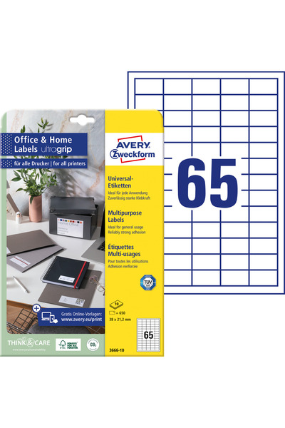 Avery Zweckform Etichete autoadezive 3666-10, 65/A4, dimensiune 38,5x21,2 mm, 10 coli/top