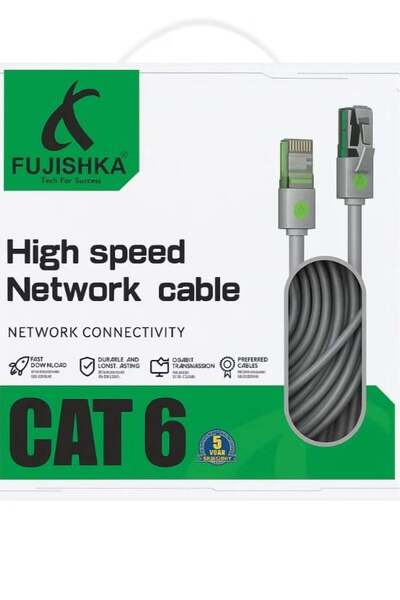 FUJISHKA كابل شبكة عالي السرعة CAT6 بطول 50 مترًا باللون الرمادي الفضي