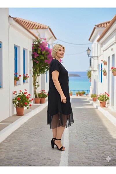 Punta Otantik FTY1005 Yırtmaçlı Kolsuz Turlu Viskon Elbise Siyah