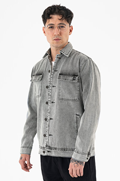 Souris Мъжка светлосива дънкова яке с удобна кройка и свободна кройка