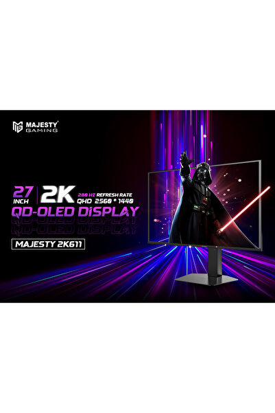 majesty شاشة ألعاب قيمنق OLED من ماجيستي 27 بوصة QD-OLED 2K QHD، 280Hz، 0.03ms، HDR400، G-SYNC & FreeSync