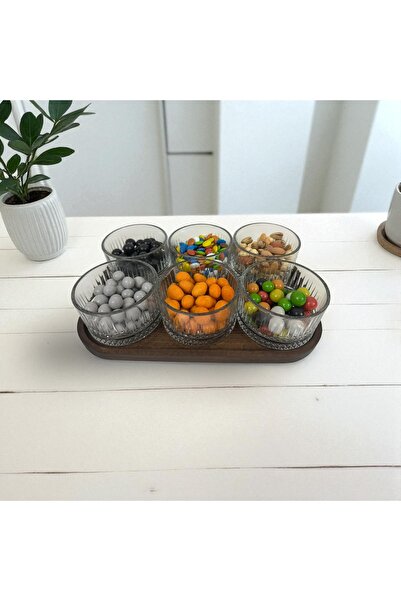 Kulvar Premium 6-Piece Paşabahçe Elysa Glass Breakfast & Snack Set with Wooden Lid Tray