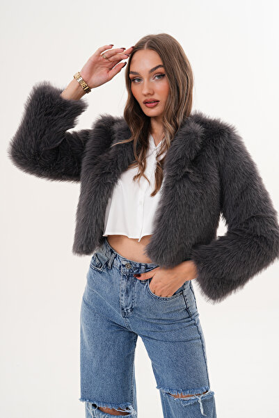 NAVY Crop Boy Basic Collar Feather Jacket