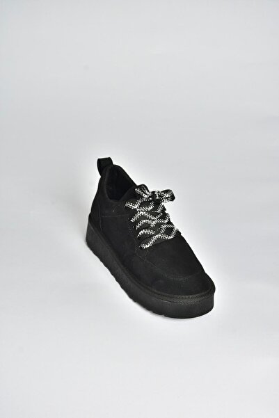 Fox Shoes V602045402 Siyah Süet Kalın Tabanlı Günlük Kadın Ayakkabı