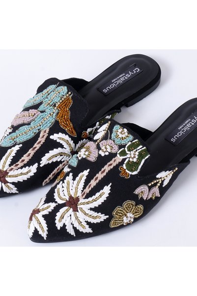crystalicious Amelia Daily Wear Women Flats Hand-Embroidered Cotton Canvas Fabric, 100% Animal-Free Material