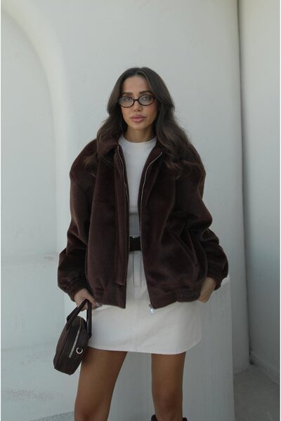 Havoş Brown Padded Fur Bomber Jacket