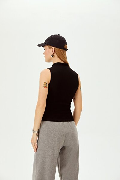 Allyco Λεπτομερής λεπτή αμάνικη πλεκτή μπλούζα με φερμουάρ