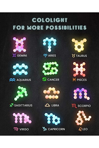 Cololight Hexagon Lamp - Modular Touch Lights Control Via App, RGB Hexagon Lights Compatible with Ap