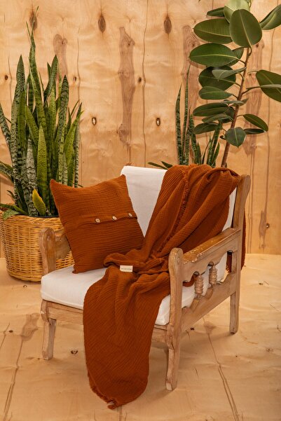 MYLASA HOME Definite Series 100% Cotton 4-Layer Muslin Throw & Throw Pillow Set