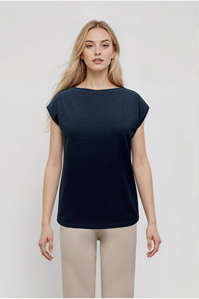 WESTMARK LONDON Black Crew Neck Glitter Short Sleeve Women's T-Shirt Sky Glitter S/S Top