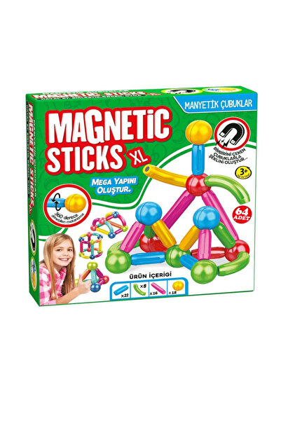 Oruç Oyuncak Manyetik Çubuklar Eğitici Yap Boz Oyun Seti 64 Parça Mıknatıslı ...