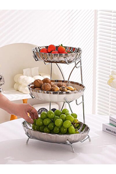 Trendy's Tavă pentru fructe și gustări, trei niveluri, aspect satinat, 20X24Z30 CM