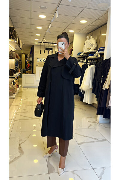 Vosse Doop Siyah Düğme Detaylı Uzun Trençkot