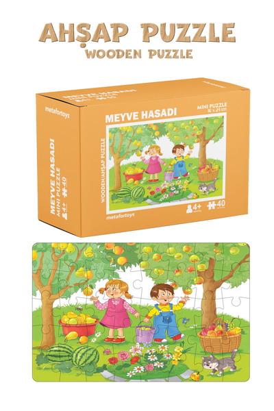 metafortoys Ahşap Meyve Hasadı Mini Puzzle | 40 Parça 4+ Yaş