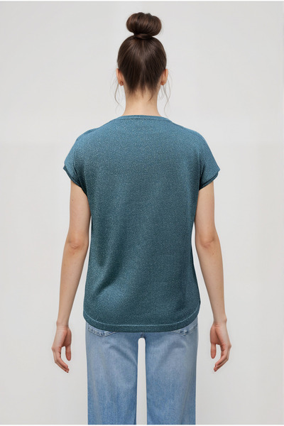 WESTMARK LONDON Turquoise Crew Neck Glitter Short Sleeve Women's T-Shirt Sky Glitter S/S Top