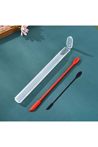 esdekor ملعقة سيليكون برأسين (15.01 سم أسود + 23.01 سم أحمر) + صندوق تخزين