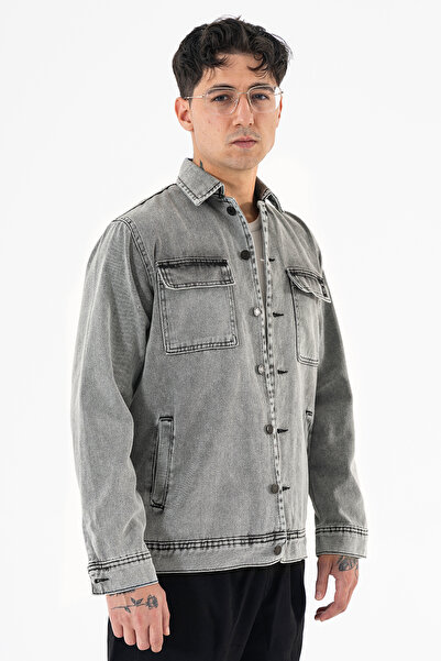 Souris Мъжка светлосива дънкова яке с удобна кройка и свободна кройка