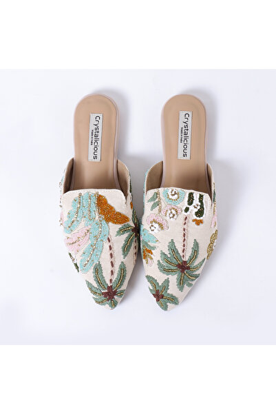 crystalicious حذاء أميليا اليومي النسائي المسطح المصنوع من قماش قطني مطرز يدو...