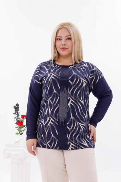 Siyezen Büyük Beden Simli Taşlı Şık Bluz