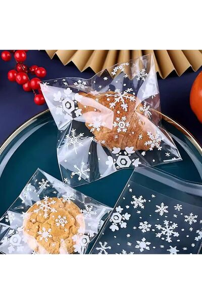 iğne izi Kar Tanesi Kurabiye Poşeti, Çikolata, Şeker Poşeti, Hediyelik Poşeti, Bantlı Jelatin OPP 7x7 95 Adet
