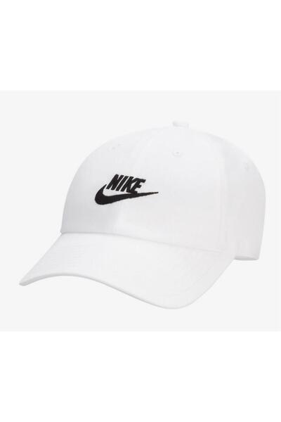 Nike Șapcă unisex Futura reglabilă din bumbac alb, mărime M/L