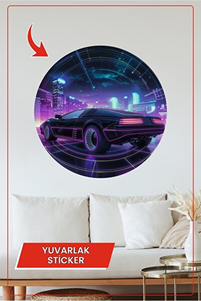 KOSS Dijital Autocolant rotund pentru mașină sport retro, vedere la orașul ne...