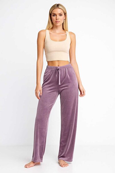 Asel Kadın Lila Likralı Soft Kadife Kumaş Pijama