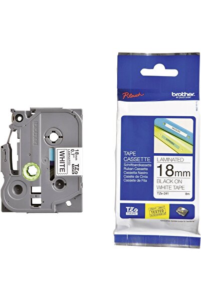 Brother ملصق TZe-241 أصلي مغلف قياسي مقاس 18 مم، أسود على شريط أبيض، بطول 8 أ...