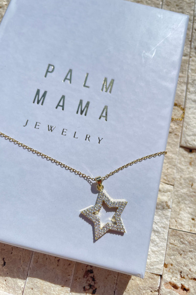 PALM MAMA JEWELRY Yıldız Yaşam Enerjisi Başlangıç Sembolü Gold Taşlı Paslanmaz Çelik Kolye
