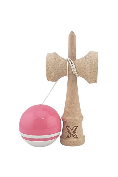 LEIBOO Kendama Originala X, Lemn, Bila cu Invelis SUPER STICK, Aderenta, 18 cm, Model Lipicios bicolor Roz