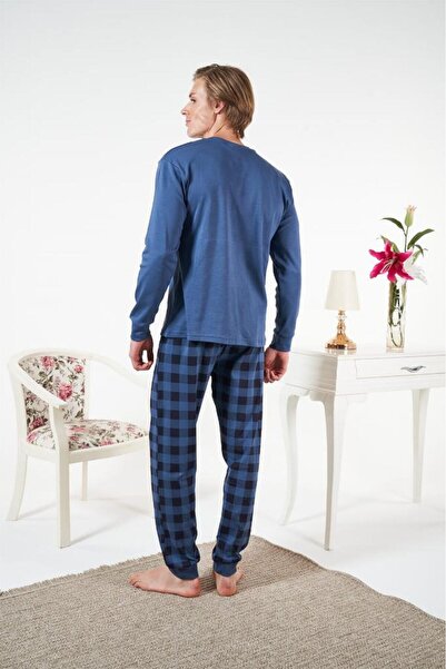 Estiva Combed Cotton Interlock Checkered Long Sleeve Men's Pajama Set