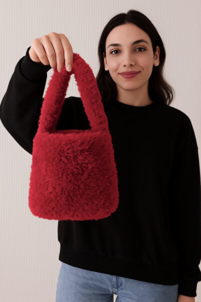 Fun Life El Örgüsü Peluş Mini El Çantası - Kırmızı