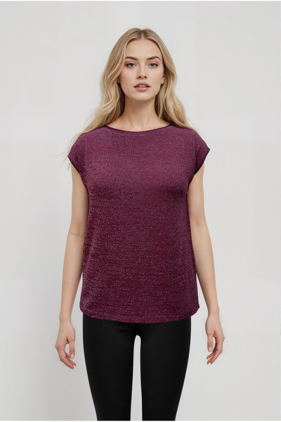 WESTMARK LONDON Red Crew Neck Glitter Short Sleeve Women's T-Shirt Sky Glitter S/S Top