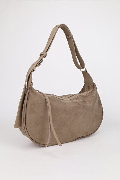 NOTHING Women's Suede Mink Zipper Closure Adjustable Belt Strap Detailed Hand and Shoulder Bag Popi