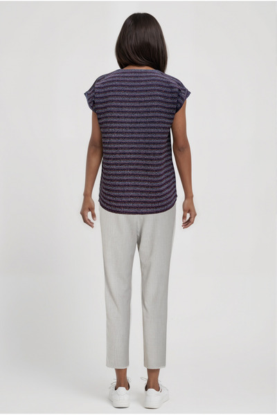 WESTMARK LONDON Pink Grey Striped Crew Neck Glitter Short Sleeve Women's T-Shirt Sky Glitter S/S Top