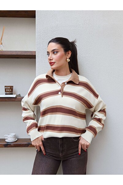 ESRAHELVACI Polo Collar Striped Knitwear Sweater
