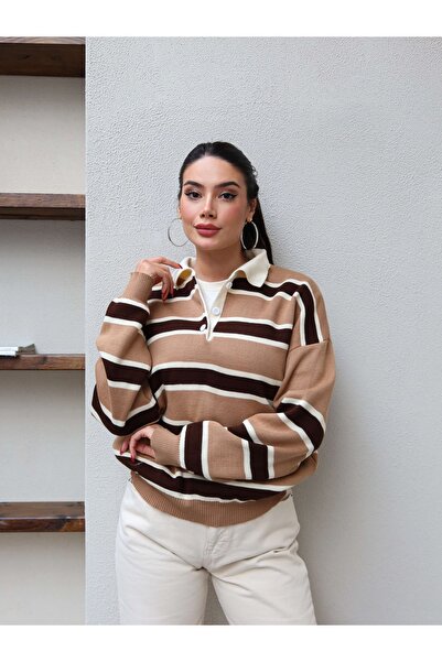 ESRAHELVACI Πλεκτό πουλόβερ με ρίγες Polo Neck