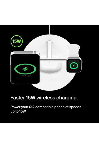 Belkin شاحن لاسلكي BoostCharge Pro 3 في 1 مع Qi2 لأجهزة iPhone 17 وAir و16 و15 و14 و13 و12 + تطبيق