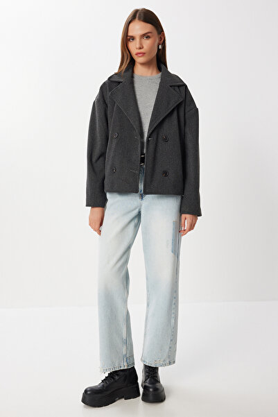 Lovelyİstanbul Kruvaze Kısa Kaşe Kaban LGP0029 ANTRASİT