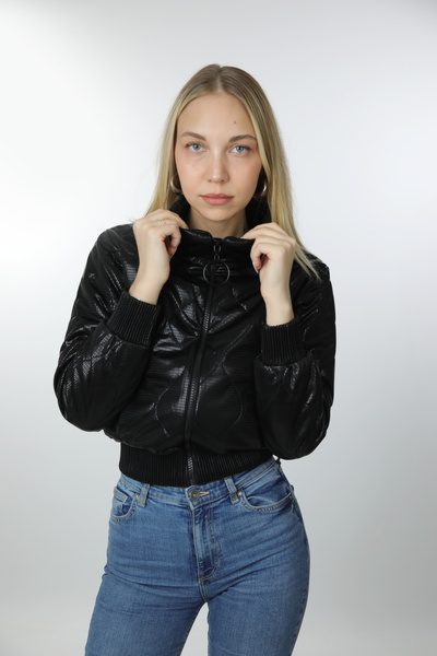 OVERTOP Women's Quilted Leather Look Puffer Jacket