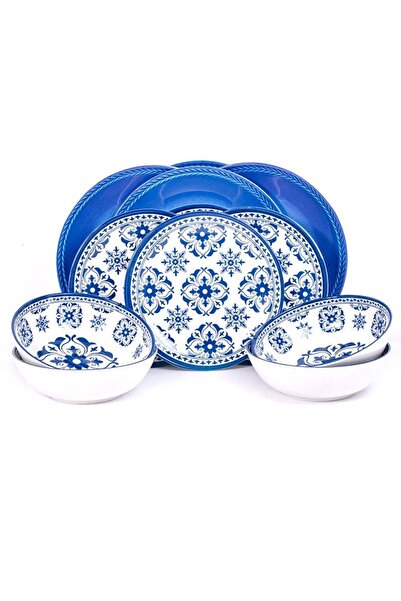 bilo طقم عشاء ميلامين ١٢ قطعة - أزرق